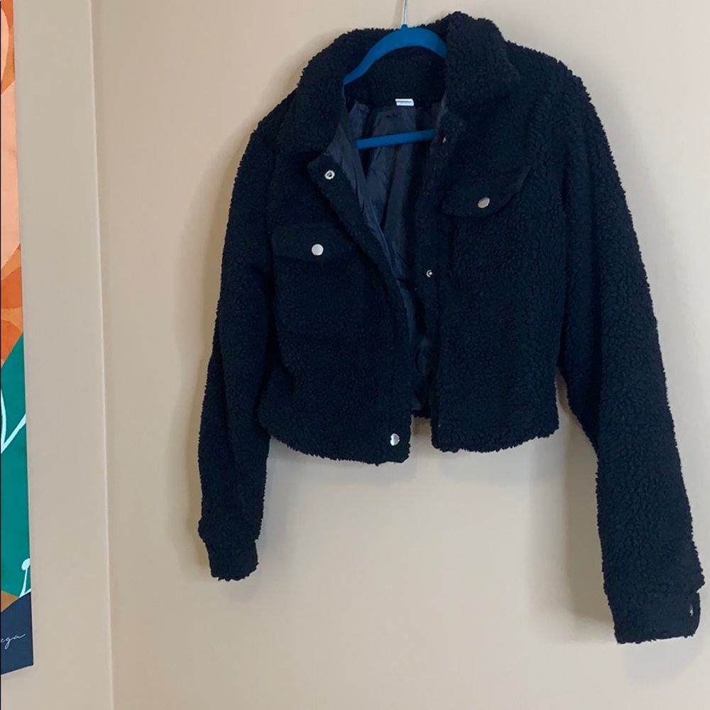 Furry Black Cropped Jacket **NEW